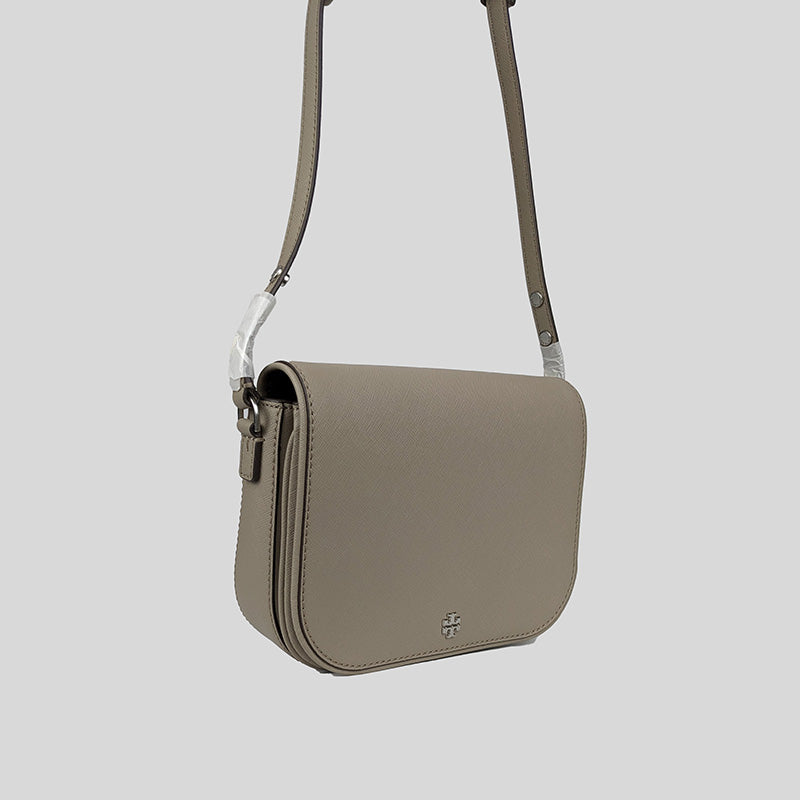 Tory Burch Emerson Saffiano Leather Crossbody Shoulder Bag Gray Chalk 134839