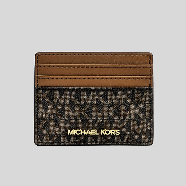 MICHAEL KORS Jet Set Travel Logo Canvas Card Holder Brown 35F8GTVD3B