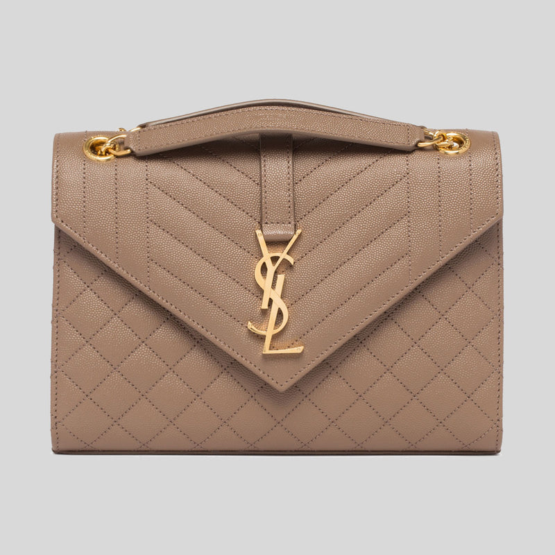 YVES SAINT LAURENT YSL Envelope Medium In Mix Matelasse Grain De Poudre Embossed Leather Taup 600185BOW91 lussocitta lusso citta