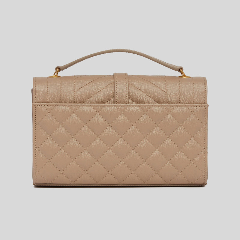 SAINT LAURENT YSL Envelope Small In Mix Matelasse Grain De Poudre Embossed Leather Dark Beige 600195BOW91