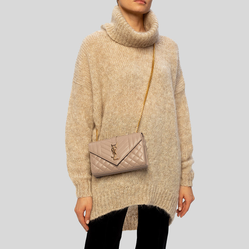 Petite pochette zip velours ras matelassé beige - Horizons Lointains