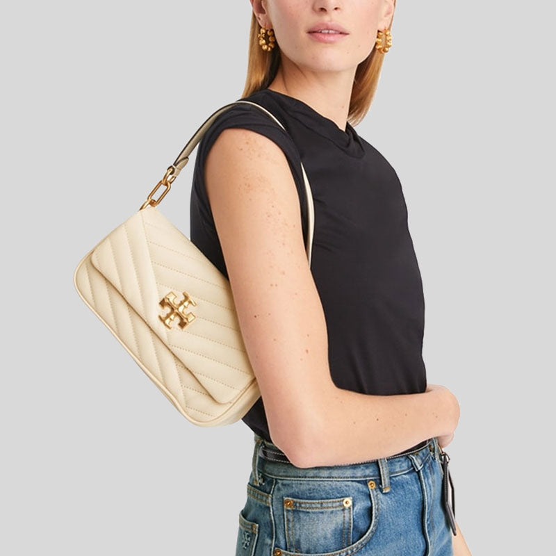 TORY BURCH Small Kira Chevron Flap Shoulder Bag New Cream 90456