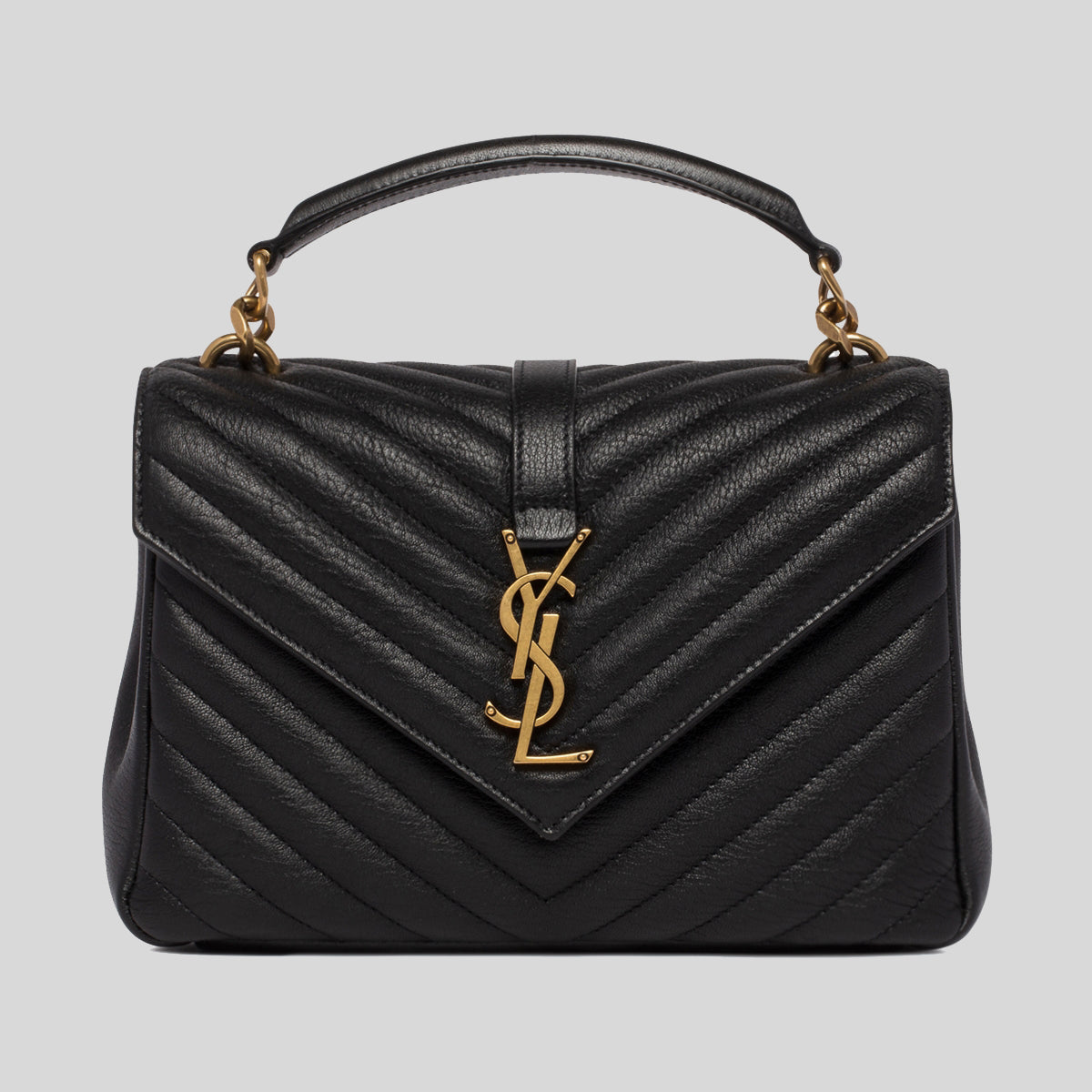 SAINT LAURENT YSL College Medium Chain Bag In Quilted Leather Black 60 ...