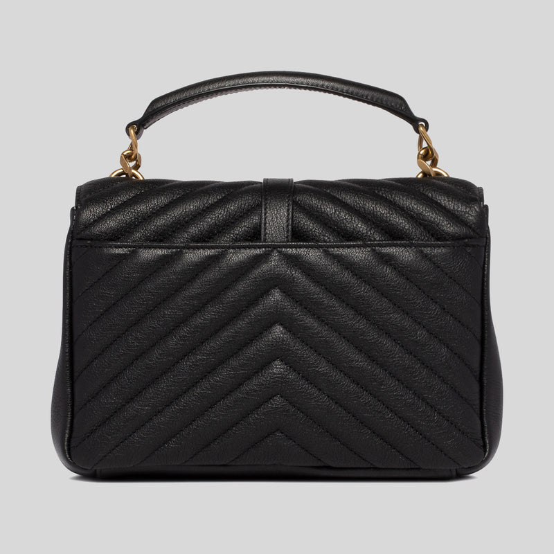 SAINT LAURENT YSL College Medium Chain Bag In Quilted Leather Black 600279BRM07