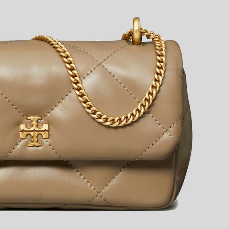 TORY BURCH Mini Kira Diamond Quilt Flap Bag Taupe Oak 154710