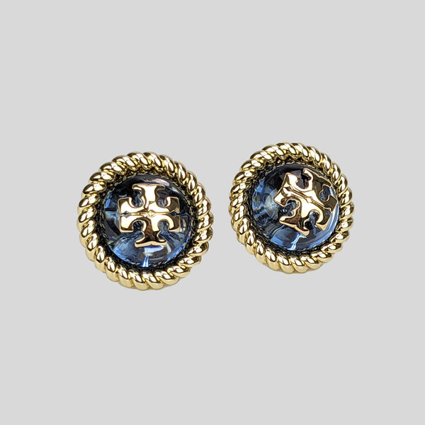 Tory Burch Rope Logo Resin Earring Tory Gold Blue Lotus 139831