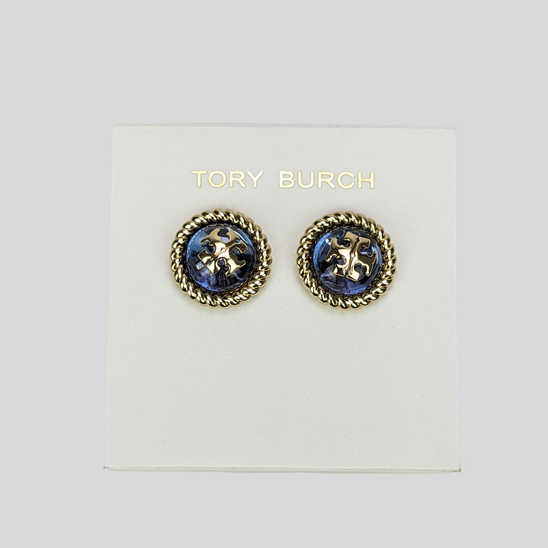 Tory Burch Rope Logo Resin Earring Tory Gold Blue Lotus 139831