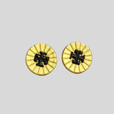 Tory Burch Britten Enamel Pleated Wheel Stud Earring Black 143555