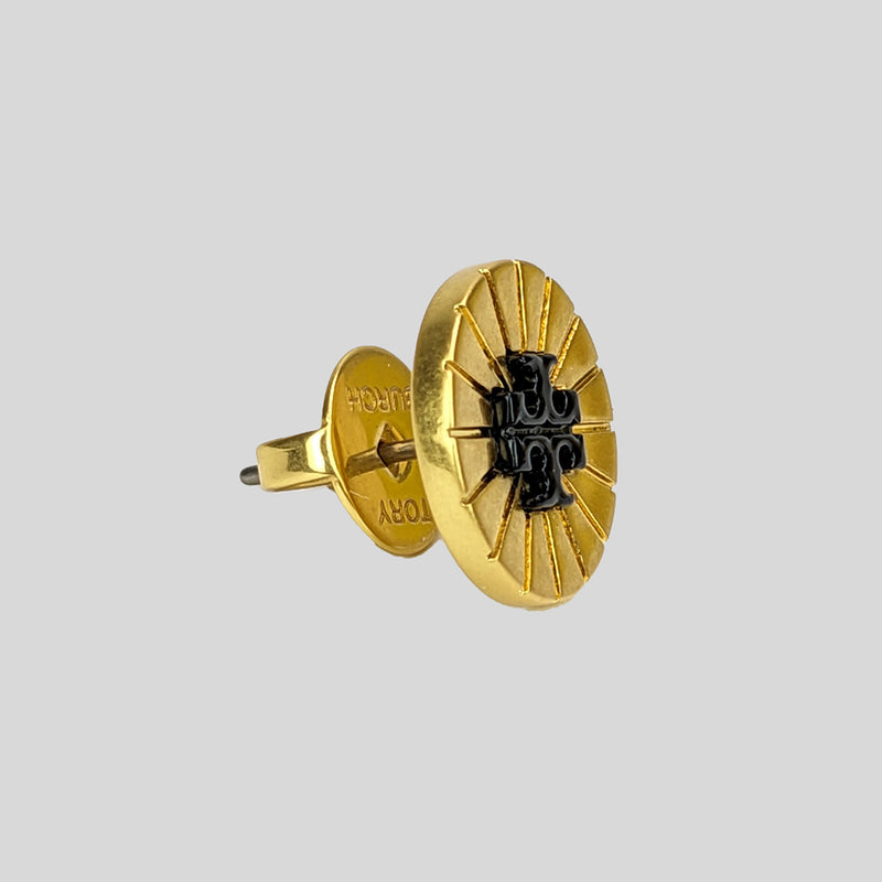 Tory Burch Britten Enamel Pleated Wheel Stud Earring Black 143555