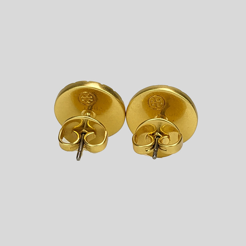 Tory Burch Britten Enamel Pleated Wheel Stud Earring Black 143555