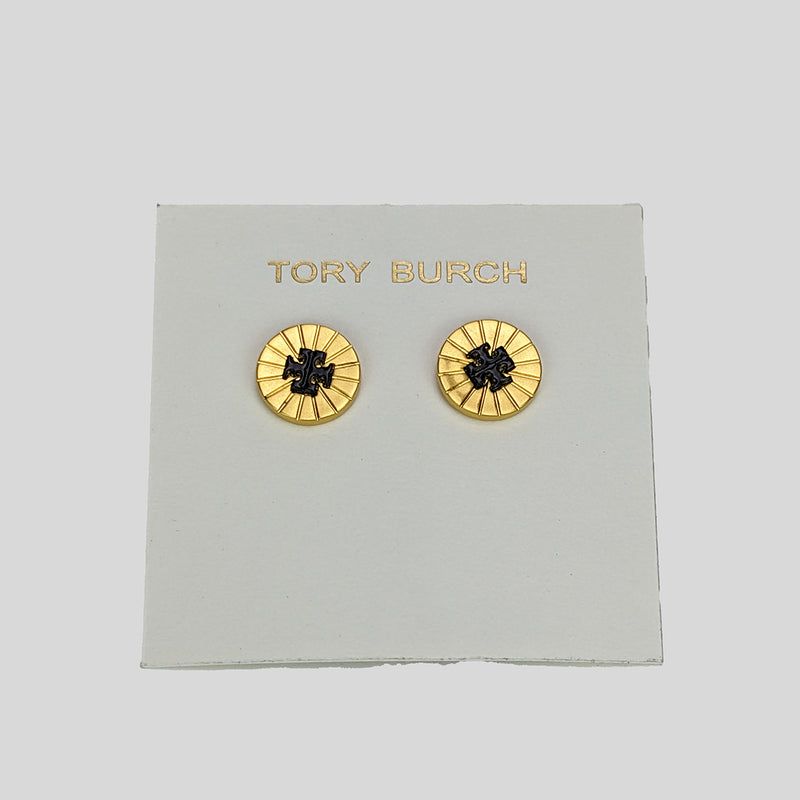 Tory Burch Britten Enamel Pleated Wheel Stud Earring Black 143555