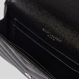 SAINT LAURENT YSL Cassandre Matelasse Small Envelope Wallet In Grain De Poudre Embossed Leather Black/Silver 414404BOW02