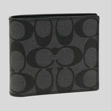 Coach Compact ID Wallet In Signature Coated Canvas Black F74993