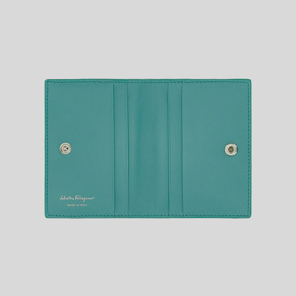 Salvatore Ferragamo Soft Calf Leather Small Bifold Card Case Turquoise 0750240