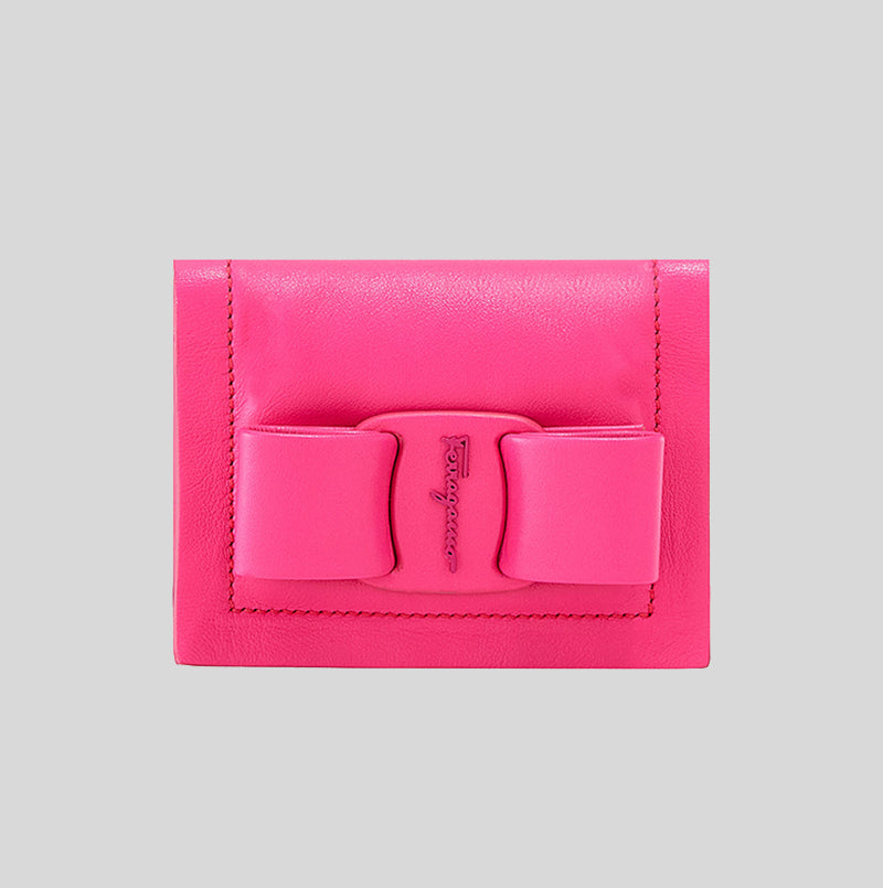 Salvatore Ferragamo Soft Calf Leather Small Bifold Card Case Hot Pink 0750241 lussocitta lusso citta