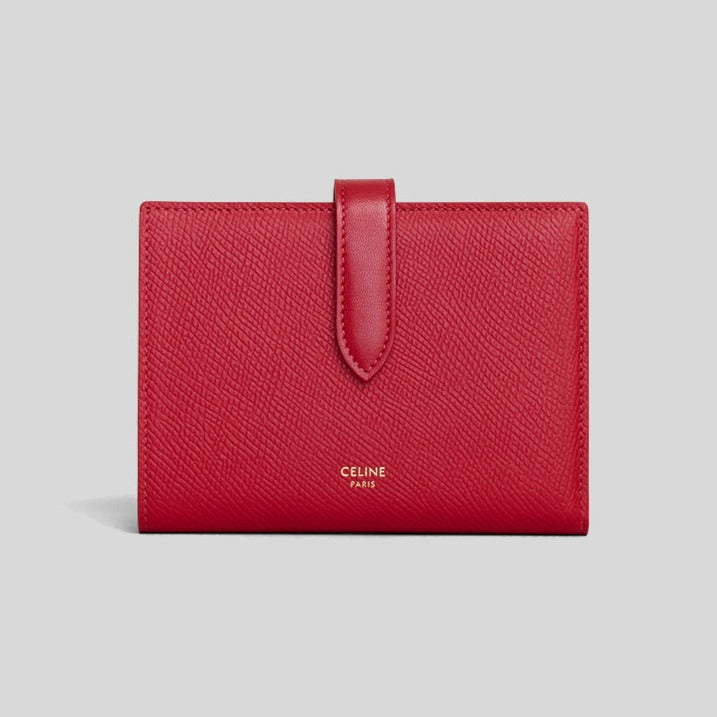 CELINE Medium Strap Wallet In Grained Calfskin Red 10B643 lussocitta lusso citta