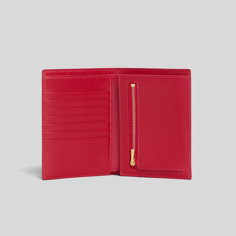 CELINE Medium Strap Wallet In Grained Calfskin Red 10B643