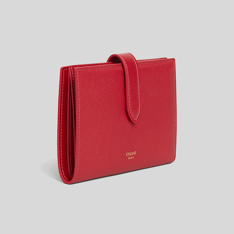 CELINE Medium Strap Wallet In Grained Calfskin Red 10B643