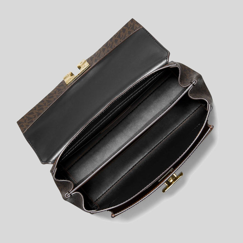 Michael Kors Lita Medium Two-Tone Logo Crossbody Bag Brown Black 35T0GXPL2B