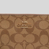 Coach Large Corner Zip Wristlet In Signature Canvas Khaki Saddle 6648