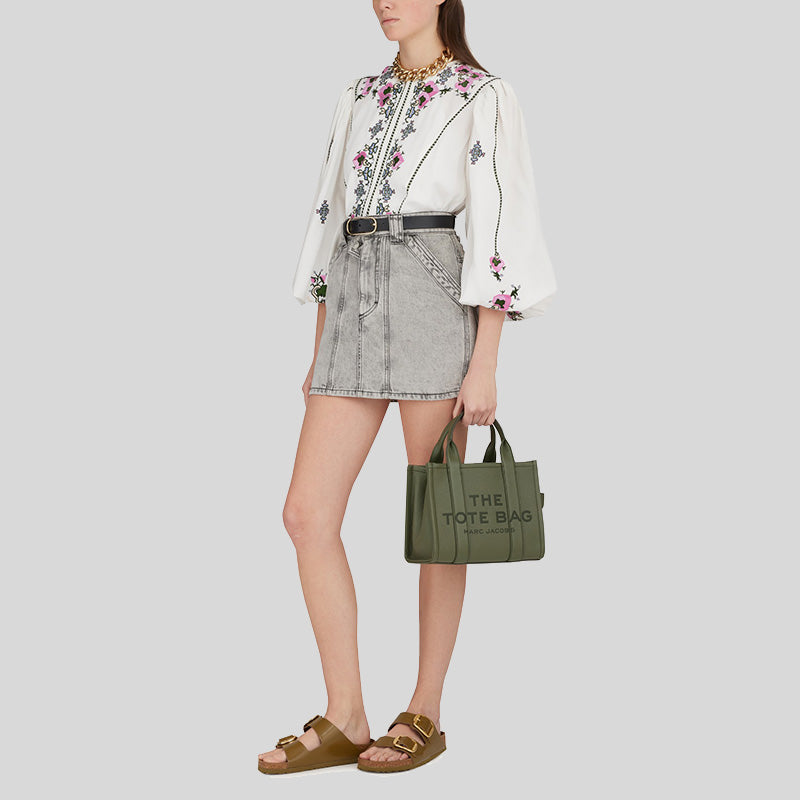 Marc Jacobs Leather The Tote Mini Traveler Tote Bag Bronze Green H009L01SP21
