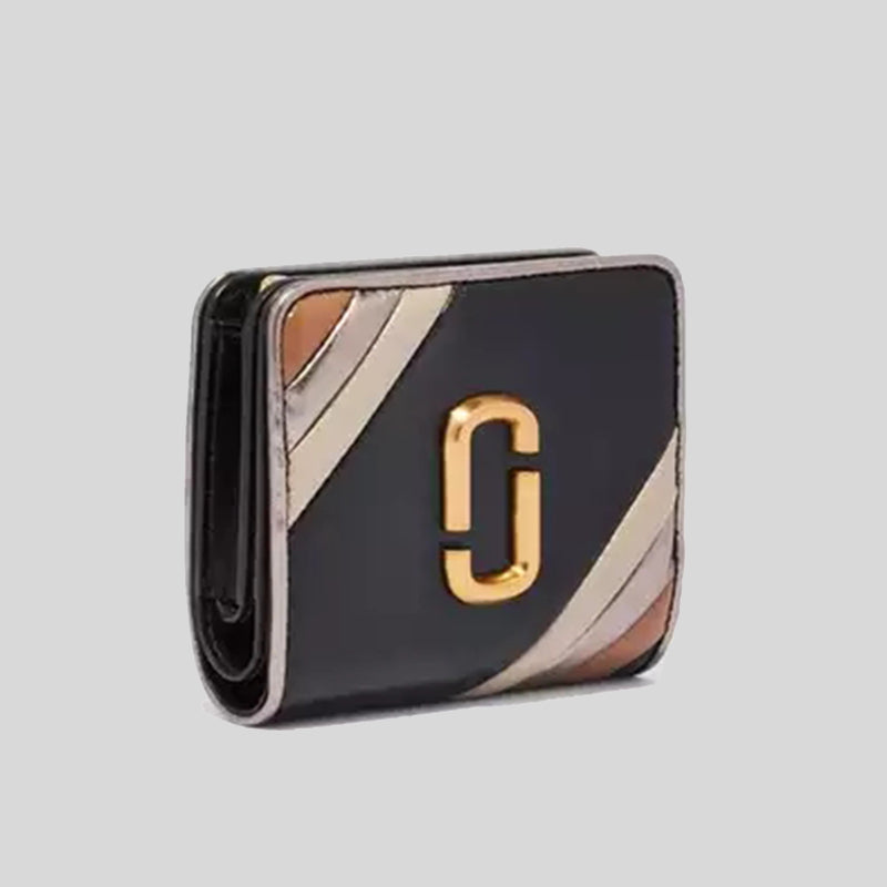 Marc Jacobs THE GLAM Shot Shiny Mini Compact Wallet Black Multi S161L01RE21