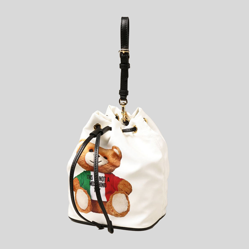 Moschino Couture Nylon Bucket Bag With Teddy Print T8445
