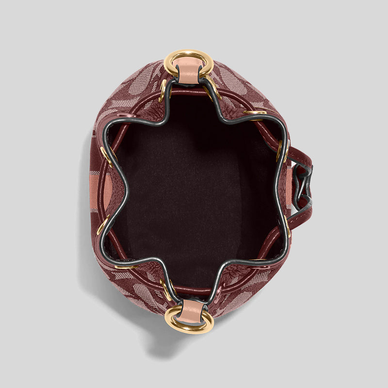 Coach Mini Dempsey Bucket Bag In Signature Jacquard With Stripe And Coach Patch Wine C8322