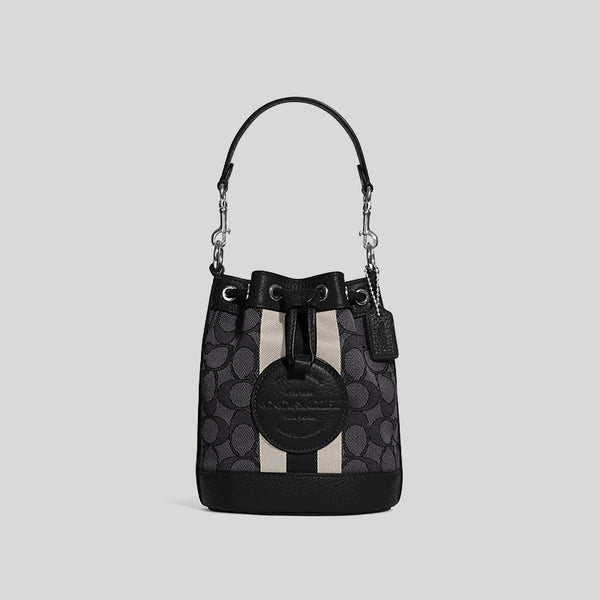 Coach Mini Dempsey Bucket Bag In Signature Jacquard With Stripe And Coach Patch Black C8322 lussocitta lusso citta