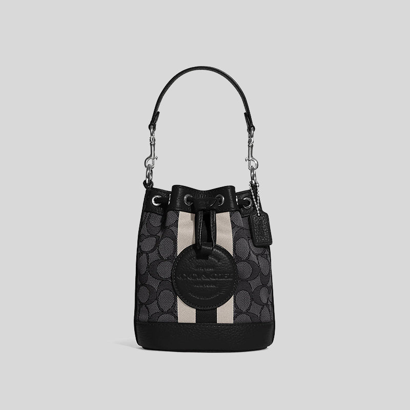 Coach Mini Dempsey Bucket Bag In Signature Jacquard With Stripe And Coach Patch Black C8322 lussocitta lusso citta