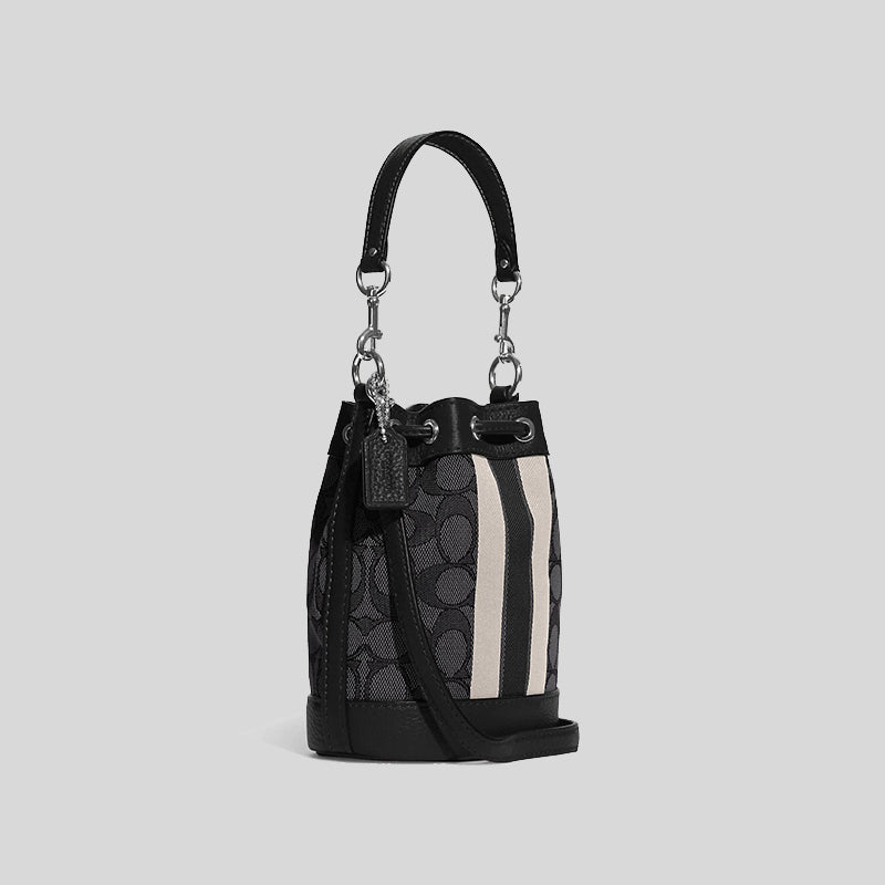 Coach Mini Dempsey Bucket Bag In Signature Jacquard With Stripe And Coach Patch Black C8322
