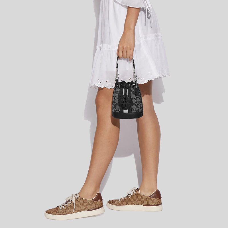 COACH Mini Dempsey Bucket Bag In Signature Jacquard With Stripe And Coach Patch Black C8322