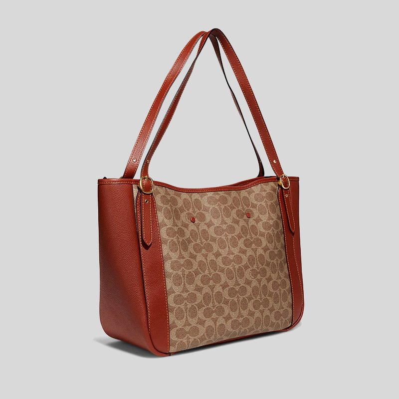 Coach Alana Tote In Signature Coated Canvas Tan Rust C8354