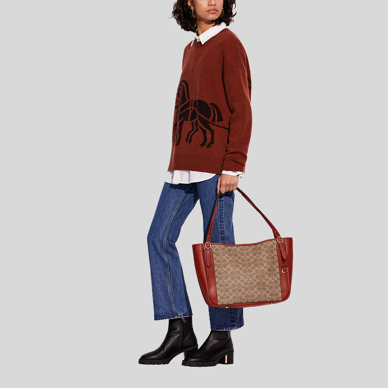 Coach Alana Tote In Signature Coated Canvas Tan Rust C8354