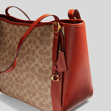 Coach Alana Tote In Signature Coated Canvas Tan Rust C8354