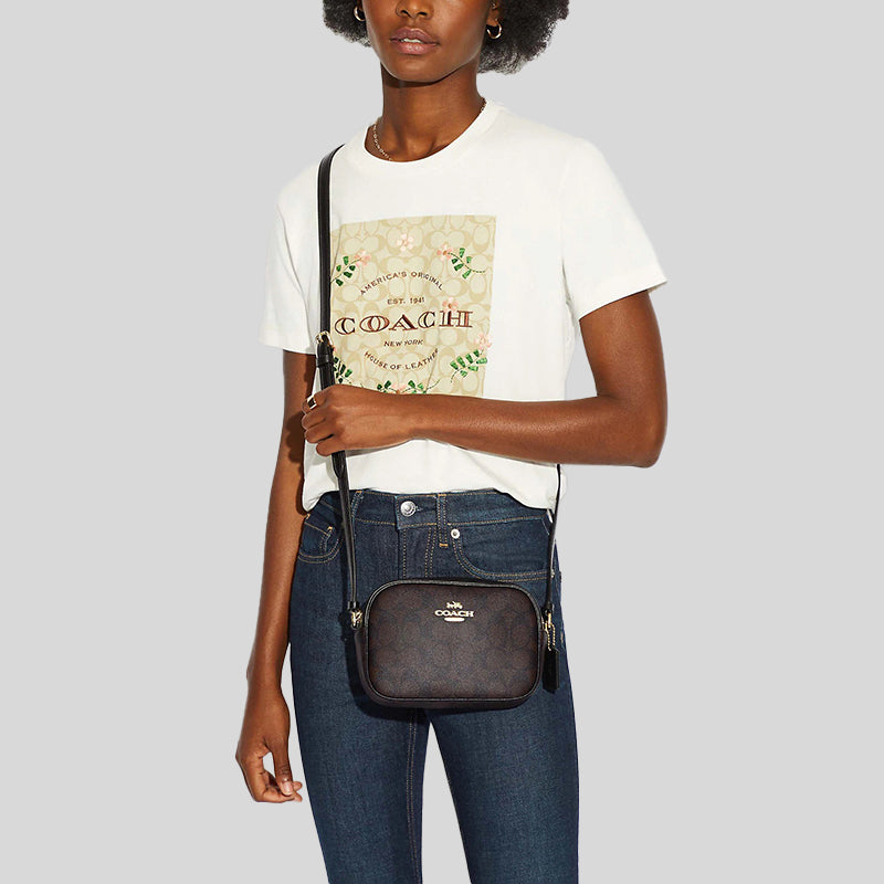 Coach Mini Jamie Camera Bag In Signature Canvas Brown Black C9926