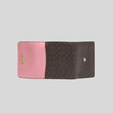 Coach Small Trifold Wallet In Colorblock Signature Canvas Brown Pink CF369