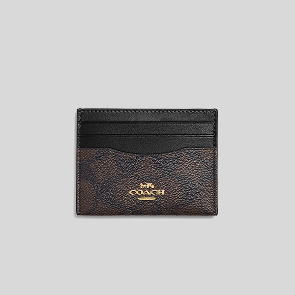 Coach Unisex Slim Id Card Case In Signature Canvas Brown Black