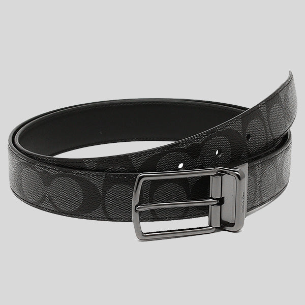 Coach Men's Modern Harness Cut-To-Size Reversible Signature Coated Canvas Belt Black F64825 Black