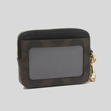 COACH Zip Card Case In Signature Canvas Brown Black C0058