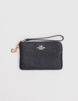 COACH Boxed Corner Zip Wristlet In Signature Leather Black CF358
