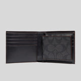 Coach Men's Compact ID Wallet In Signature With Oxblood Trim F25519