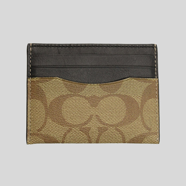 Coach Slim Card Case Black Signature Tan F58110