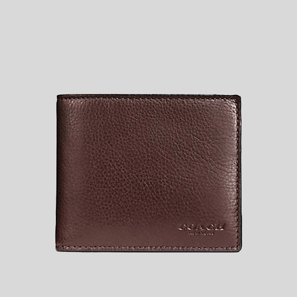 Coach Compact ID Wallet In Sport Calf Leather Mahogany F74991