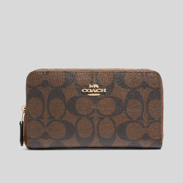 Coach Medium Zip Around Wallet In Signature Canvas Brown F88913