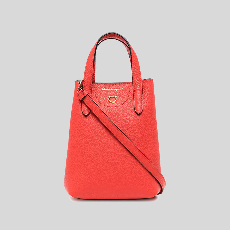 Salvatore Ferragamo Calf Leather Small Gancini Crossbody Bag Candy Apple Red 0750012 lussocitta lusso città
