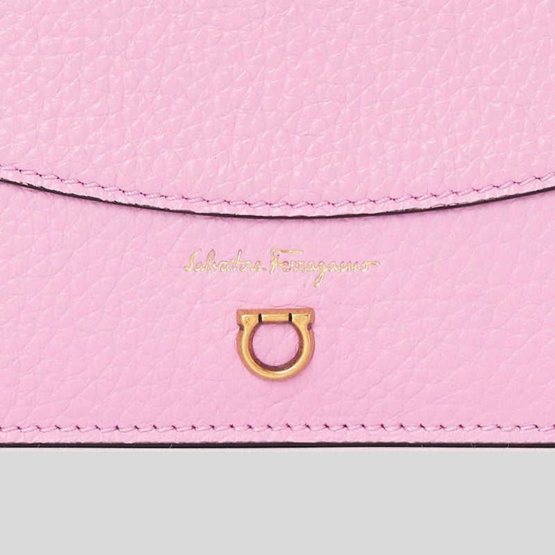 Salvatore Ferragamo Calf Leather Small Bifold Card Holder With Zip Compartment Flamingo 0750014