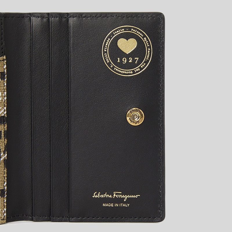 Salvatore Ferragamo Calf Leather Small Bifold Card Holder With Zip Compartment Flamingo 0750014