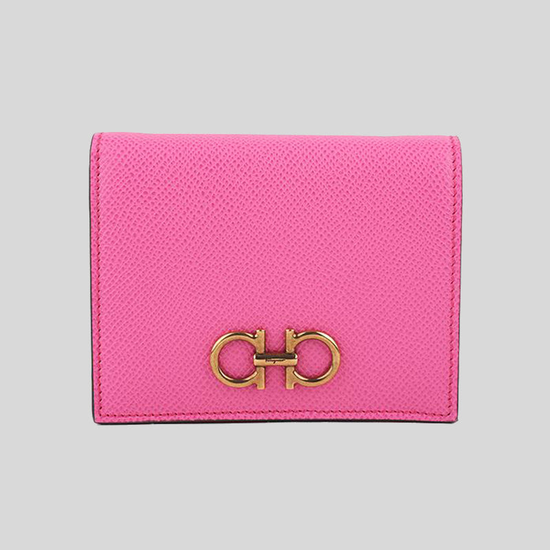 Salvatore Ferragamo Calf Leather Small Bifold Wallet Hot Pink 0750027 lussocitta lusso citta