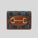 Gucci Horsebit 1955 Card Case Wallet Blue Tan 621887 lussocitta lusso citta